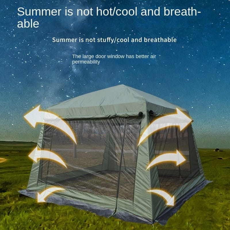 6 Person Camping Tent with Net | Large Outdoor Shelter for Picnic & Family Camping | Quick Assembly Waterproof Tent 320×320cm - 1628D - image 2
