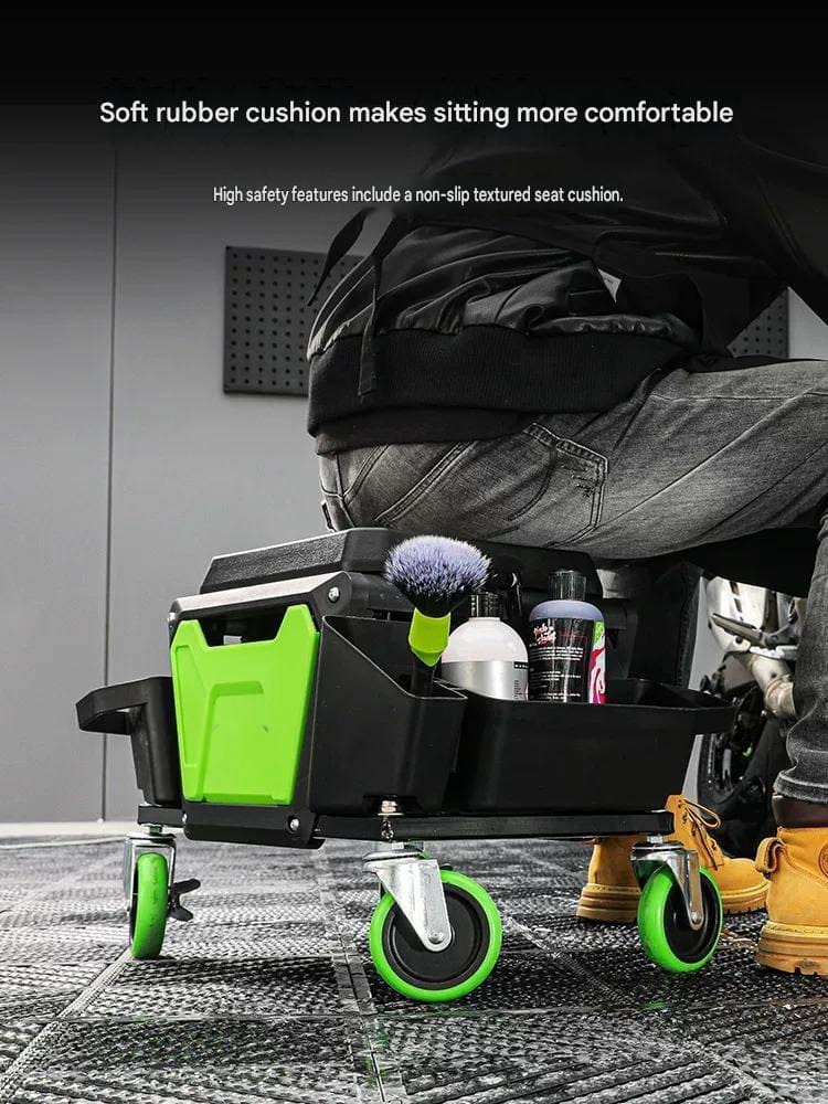 Rolling Car Storage Tray with seat | 360° Swivel Mechanic Stool | Lutian Heavy-Duty Garage Workshop Seat with Tool Organizer & Soft Cushion - 100302 - image 3