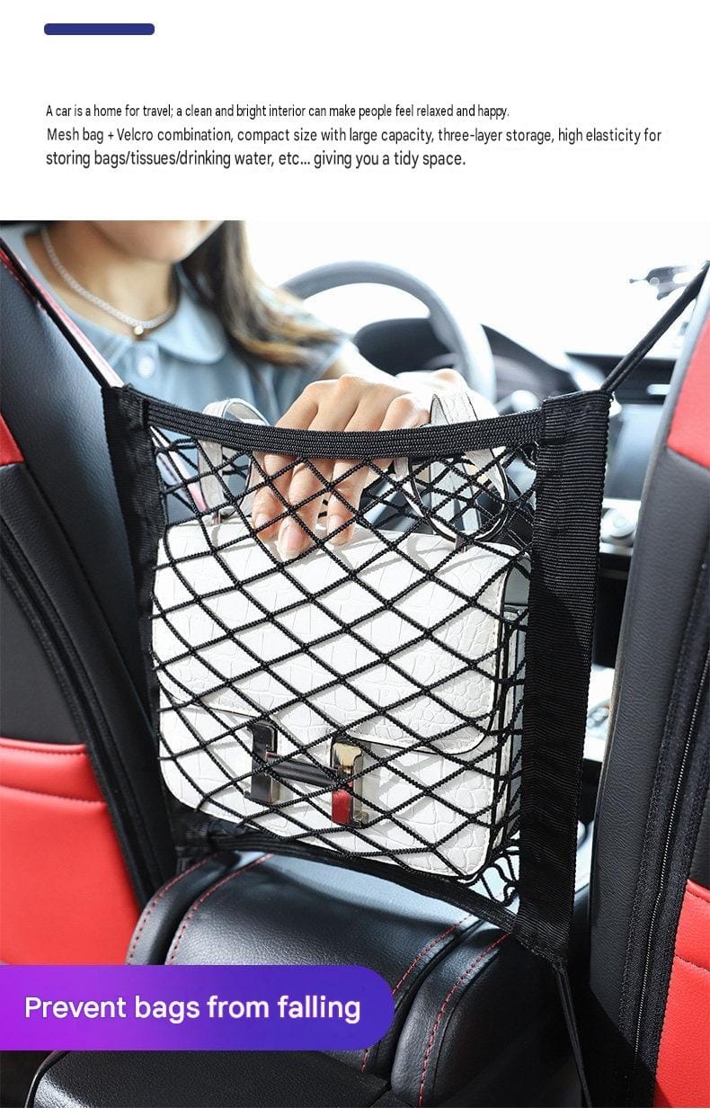 Car 3-Layer Elastic Mesh Storage Net Pocket | Universal Car Seat Back Organizer Bag for Bottles, Tissues, Snacks & Travel Essentials | Childproof Car Interior Storage - 052270 - image 2