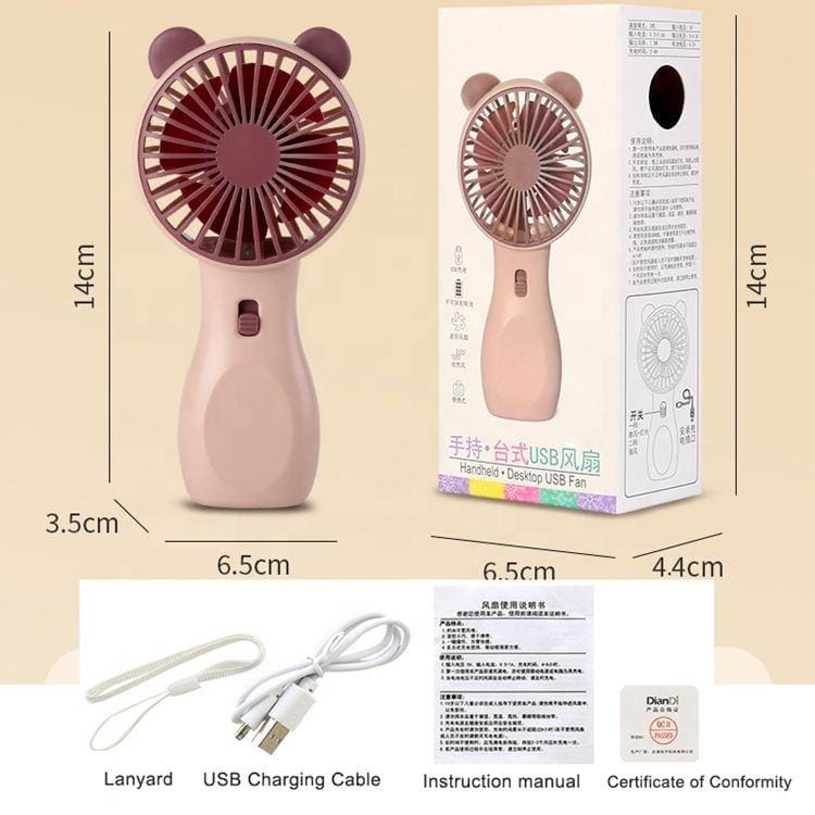 Portable Mini Fan Cooling Fan with LED Light | 2 Wind Speeds | Stylish Handheld Fan for Home, Office & Travel | USB Rechargeable Type-C | Cute Fan - SQ-2237 - image 3