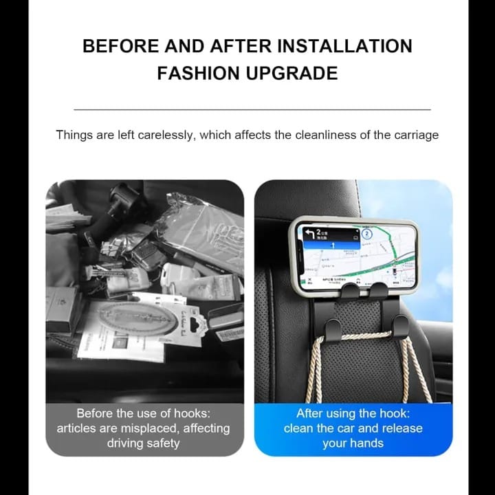 Car Seat Headrest Hook with Phone Holder | Universal Back Seat Organizer Hanger for Grocery Bags, Handbags, Clothes & Mobile Phone Mount - 052290 - image 5
