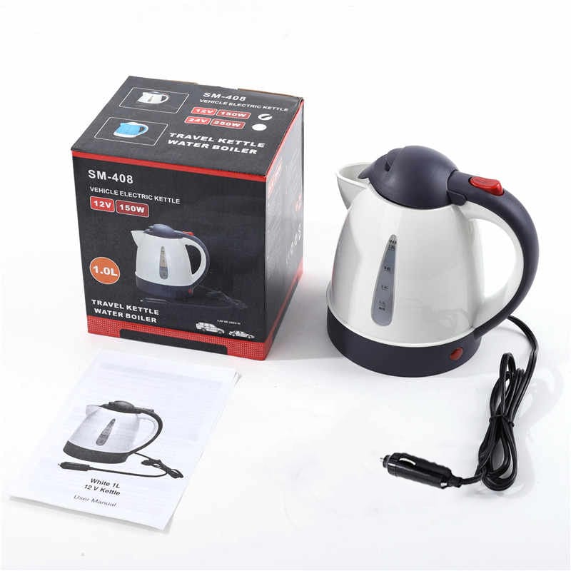 Car Electric Kettle - 1000ml Portable Vehicle Travel Kettle DC 12V Cigarette-Lighter 150W Quick Boil Auto-Off & Boil-Dry Protection - SM-408
- image 3