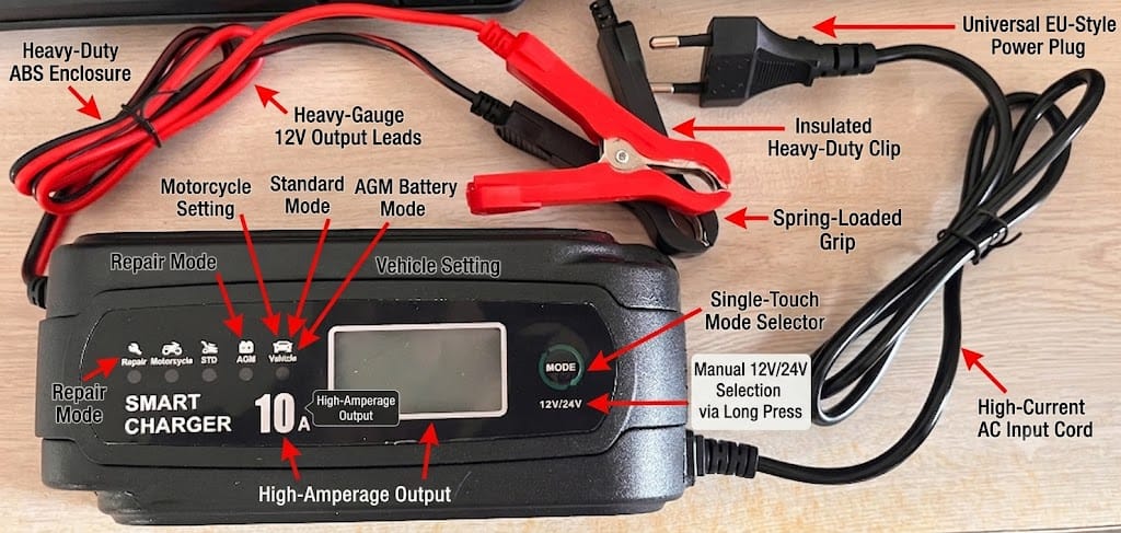 Smart Battery Charger | 12V/24V Pulse Repair | Fully Automatic Automotive Battery Maintainer Charger | For Car Motorcycle & Car| Lead-Acid Batteries | Intelligent Switching - 678917 - image 5