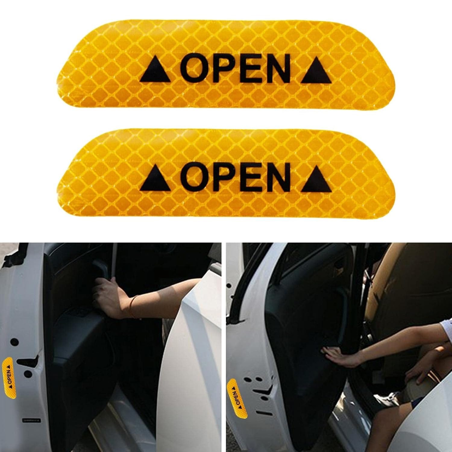 4 PCS Car Door Reflective Warning Stickers | High Visibility Reflector Safety Decals for Car Doors | Waterproof Reflective Door Open Safety Stickers for Cars - 052244 - image 4