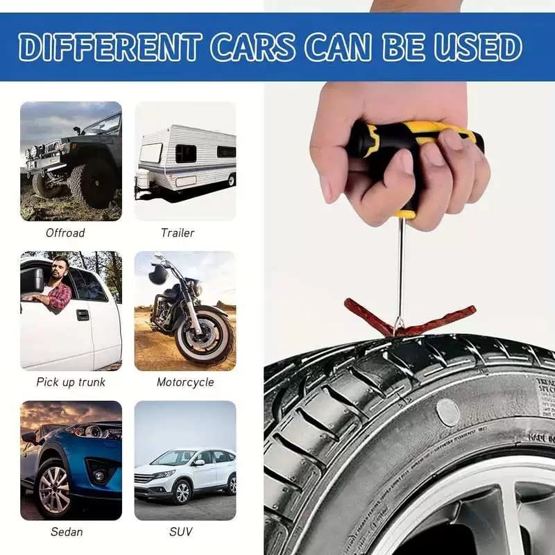 Tire Puncture Repair Kit | Universal Tubeless Tire Repair Tool Set | Emergency Flat Tire Plug Kit for Car, Motorcycle, SUV, ATV, Truck & Bicycle with Carry Case - 52250 - image 4