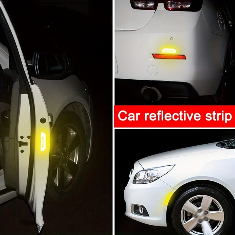 4 PCS Car Door Reflective Warning Stickers | High Visibility Reflector Safety Decals for Car Doors | Waterproof Reflective Door Open Safety Stickers for Cars - 052244 - image 3