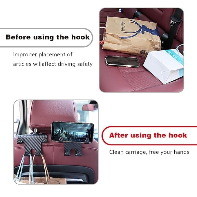 Car Interior Headrest Hooks with Phone Holder | Waterproof Back Seat Headrest Hanger, Plastic Purse Holder, Grocery Bag Hook & Mobile Phone Stand for Cars - 052260 - image 3