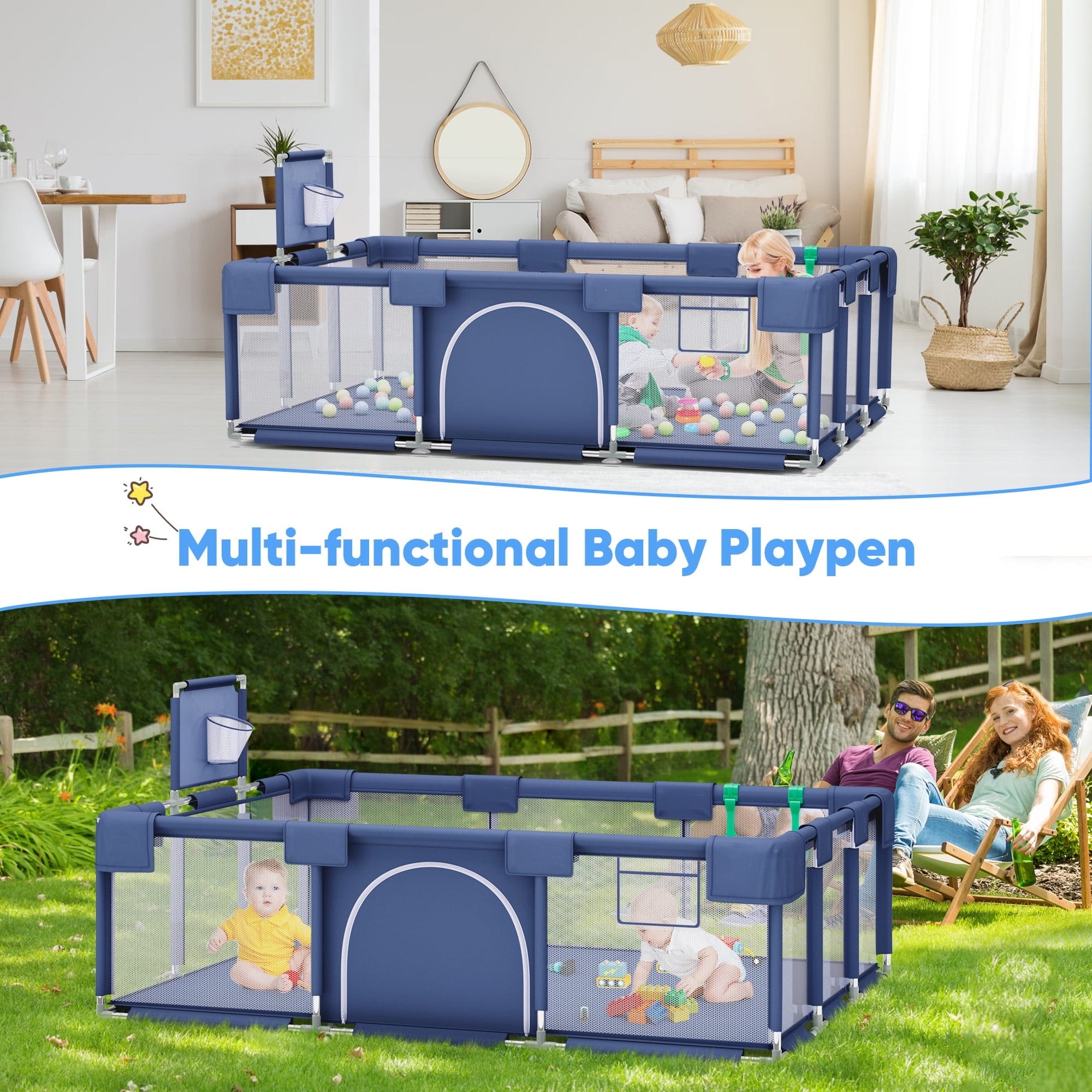 Children's Game Fence | Large Play Yard Safety Fence for Toddlers | Portable Indoor & Outdoor Play Area with Breathable Mesh Sides and Anti-Slip Base | Baby Playing Fence | Strong and Durable - 052186 - image 5