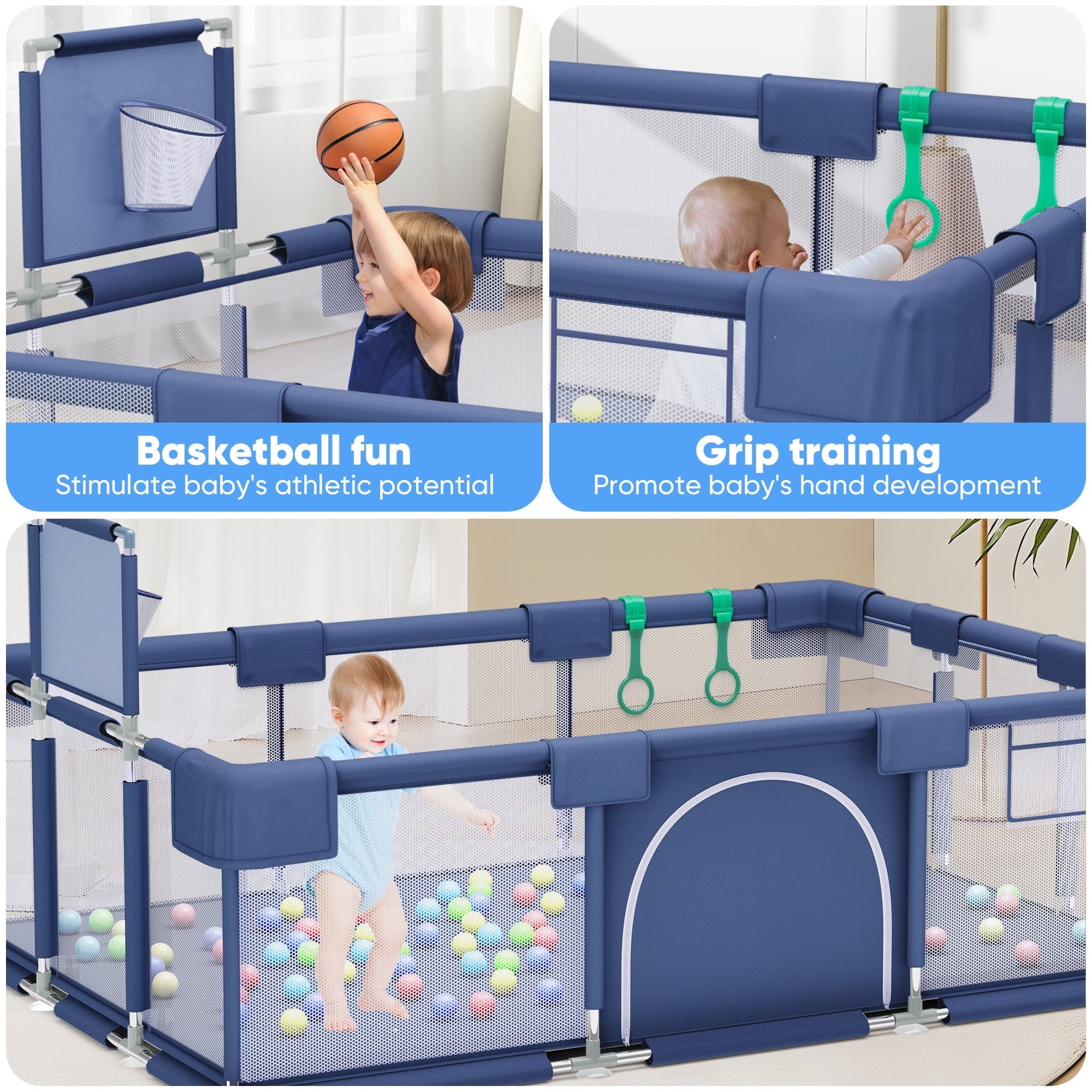 Children's Game Fence | Large Play Yard Safety Fence for Toddlers | Portable Indoor & Outdoor Play Area with Breathable Mesh Sides and Anti-Slip Base | Baby Playing Fence | Strong and Durable - 052186 - image 3