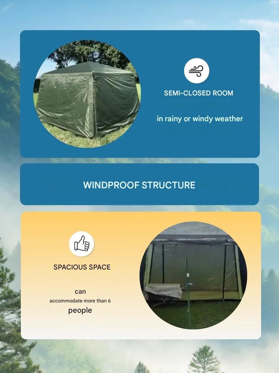 6 Person Camping Tent with Net | Large Outdoor Shelter for Picnic & Family Camping | Quick Assembly Waterproof Tent 320×320cm - 1628D - image 5