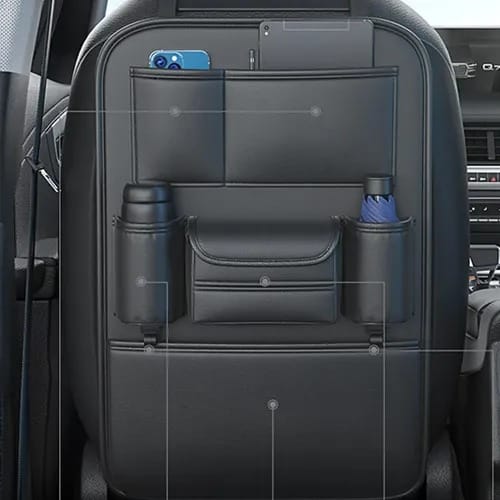Car Back Seat Organizer with Tissue Holder | Multi-Pocket Hanging Storage Bag | PU Leather Rear Seat Organizer for Tablets, Bottles, Umbrellas & Travel Essentials - 052248 - image 4