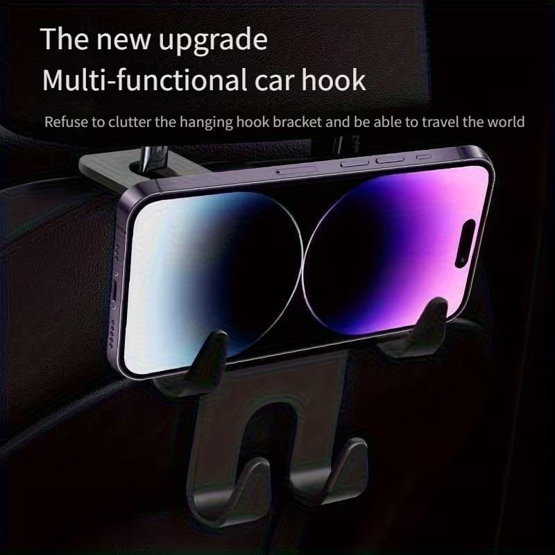 Car Interior Headrest Hooks with Phone Holder | Waterproof Back Seat Headrest Hanger, Plastic Purse Holder, Grocery Bag Hook & Mobile Phone Stand for Cars - 052260 - image 4