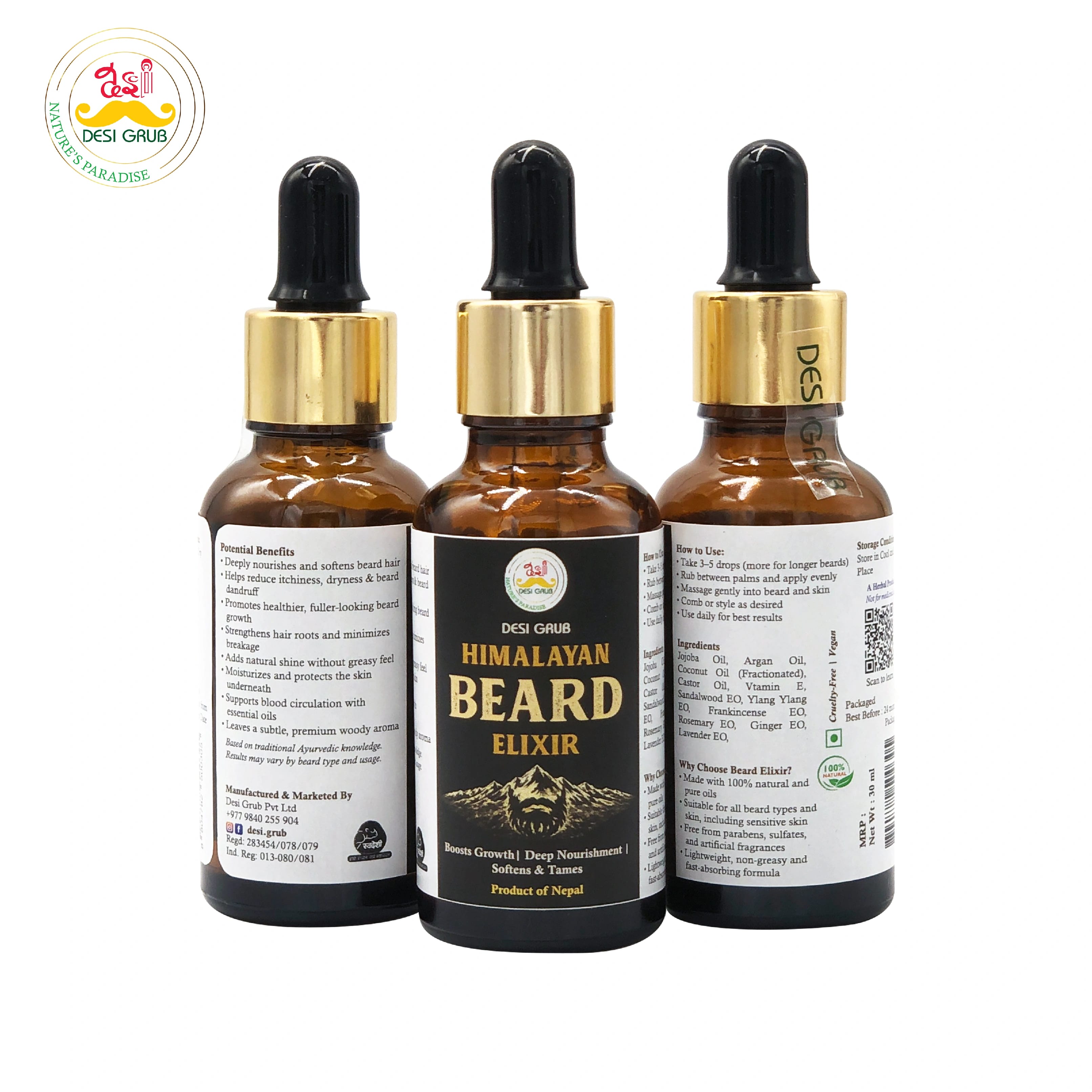Desi Grub Himalayan Beard Elixir 30ml – Natural Beard Oil For Growth, Softness &Amp; Itch Relief - image 4
