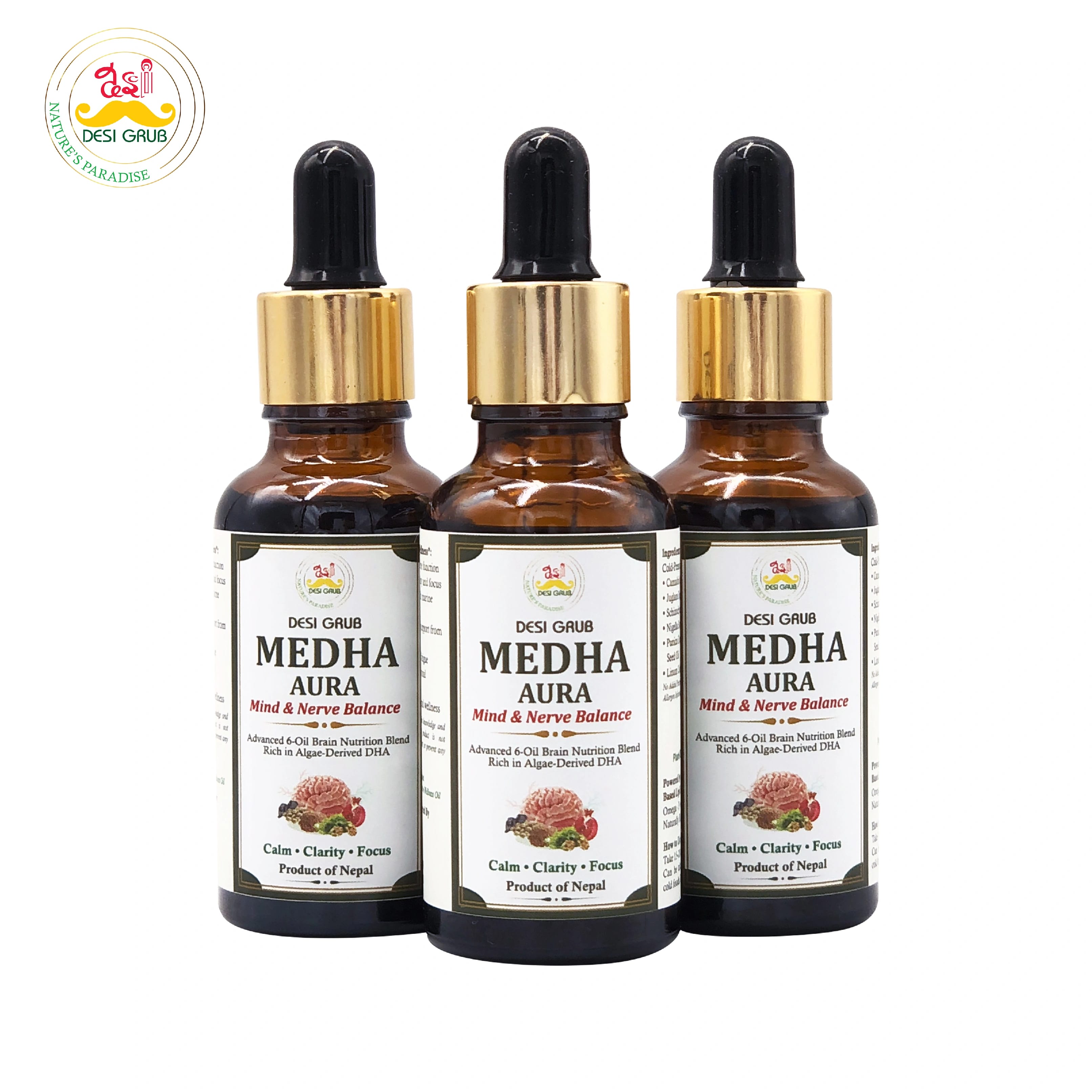 Desi Grub Medha Aura 30ml | Brain Health Oil – Memory &Amp; Focus Support With Omega &Amp; DHA - image 1