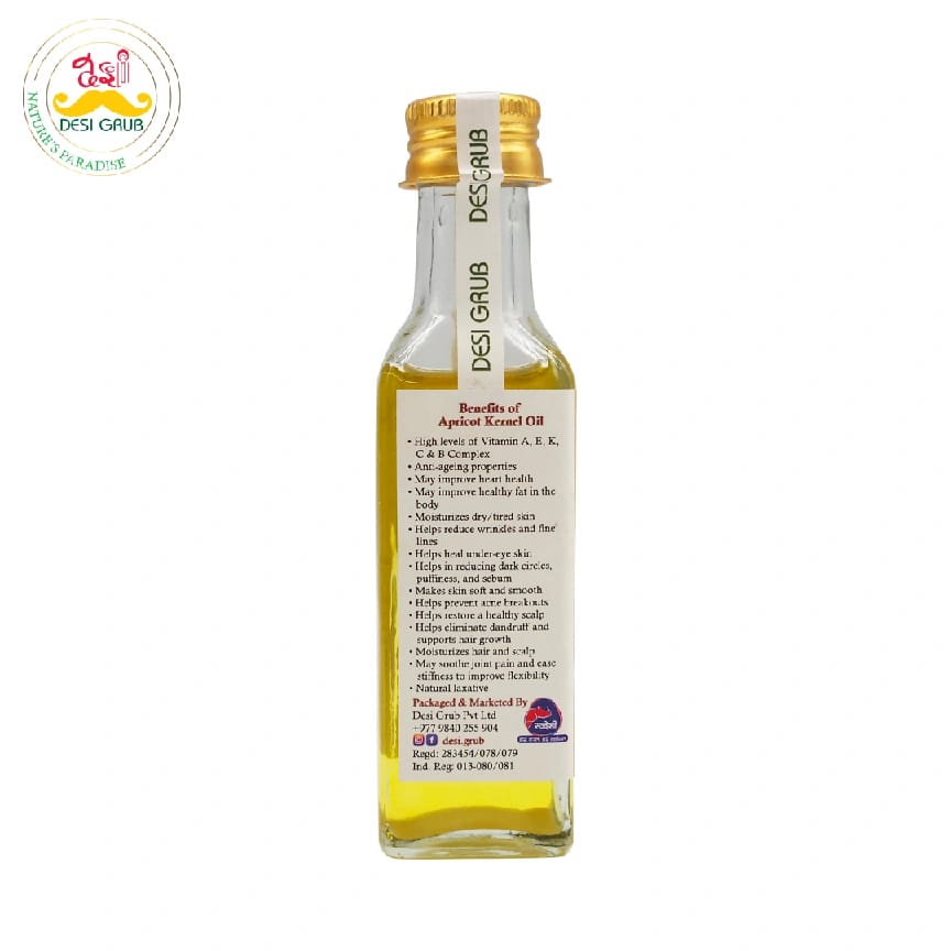 Desi Grub Apricot Kernel Oil 60ml: Extra Virgin, Cold-Pressed, Edible, High Himalayan - image 2