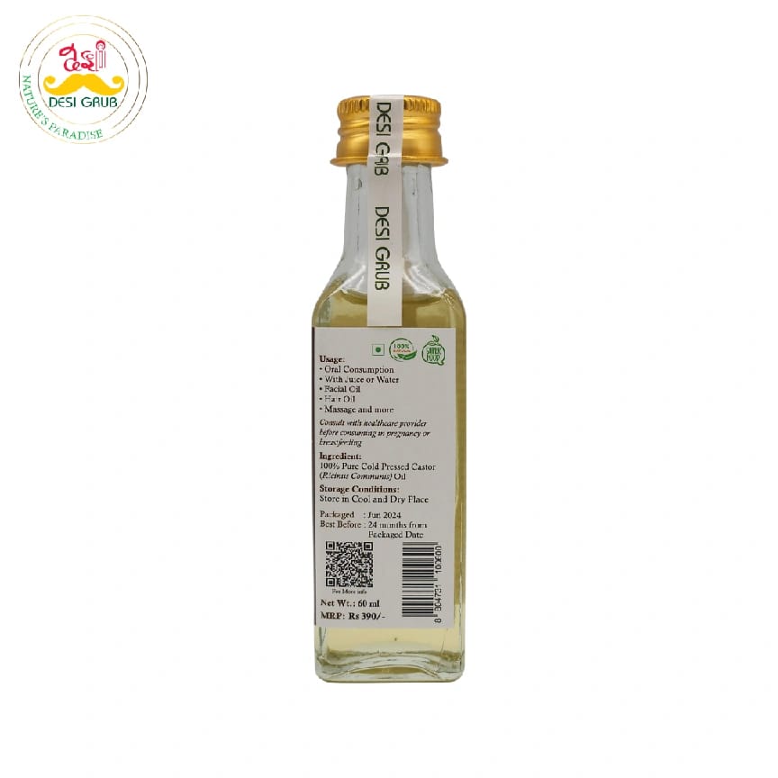 Desi Grub Castor Oil 60ml | Cold-Pressed, Natural Laxative, Skincare, And Hair Growth Solution - image 3