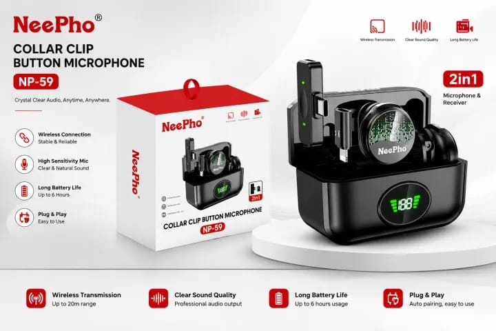 NEEPHO NP-59 Wireless Microphone With Magnetic Clip For Iphone And Type C Port - image 1