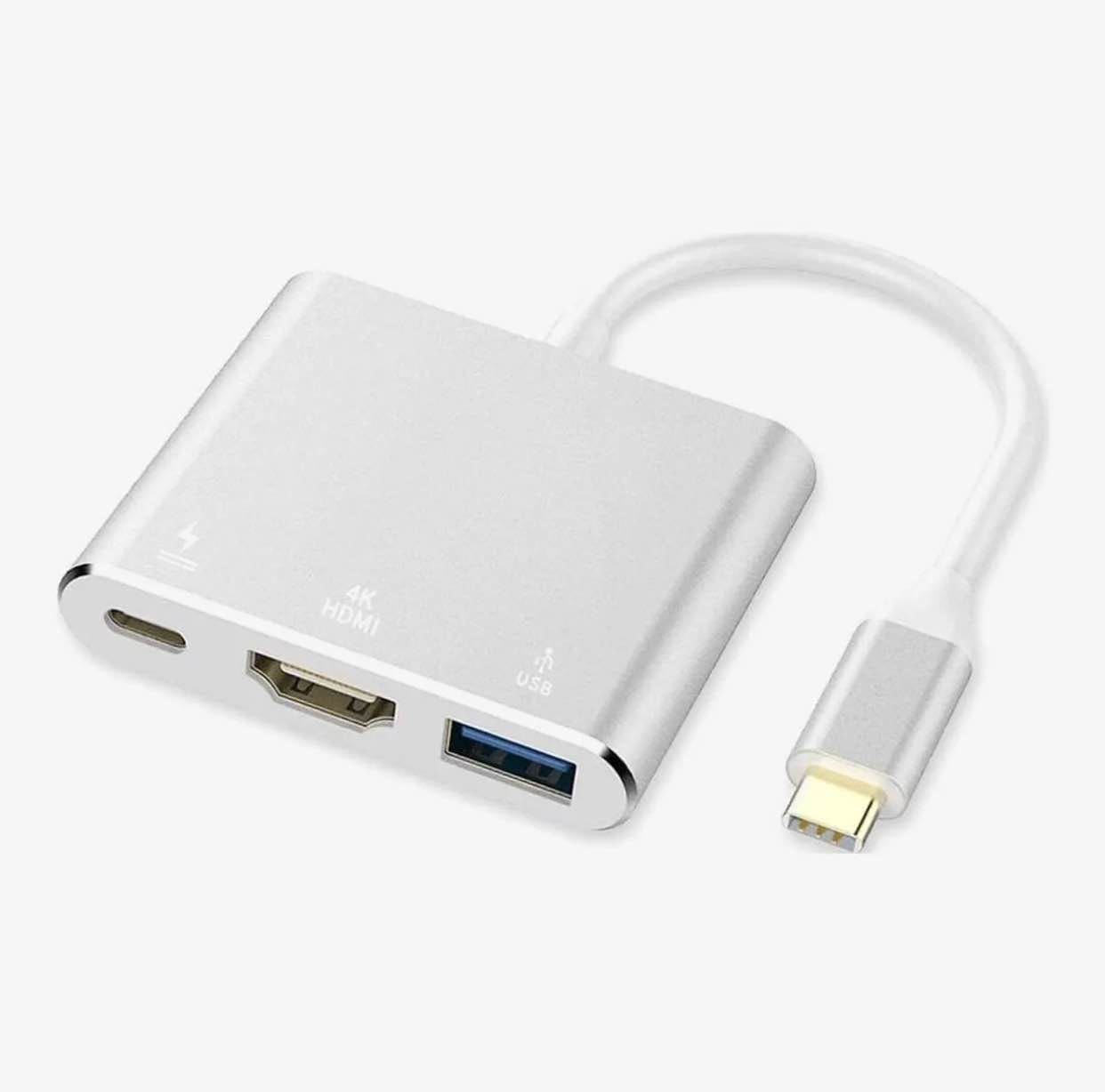 3 in 1 Type C to HDMI Type C to USB and Type C to Type C Splitter Hub 4K Converter with 3.0 USB Port and Type C 3.1 Female Charging Port