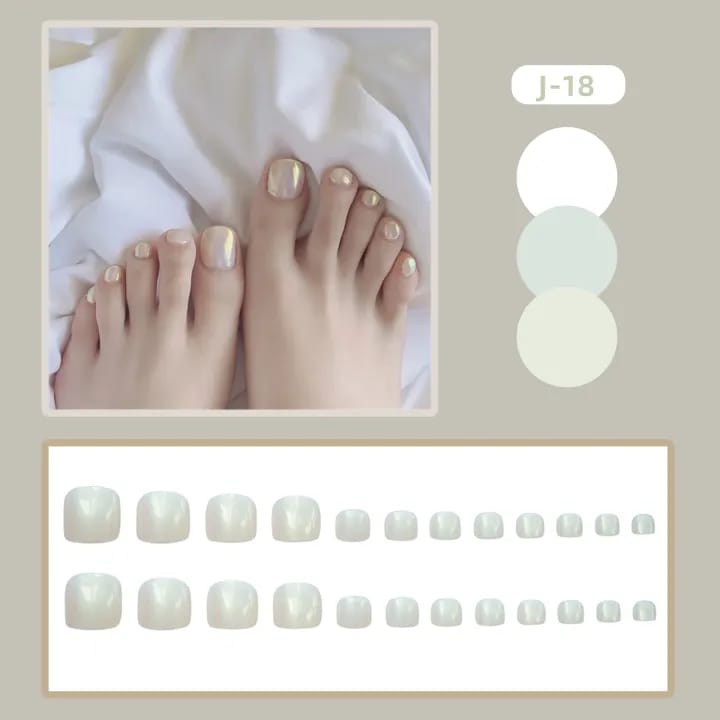 MAANGE 24Pcs White Pearlescent Toenails Fake Press On Nails With Glue & File J18 - image 3