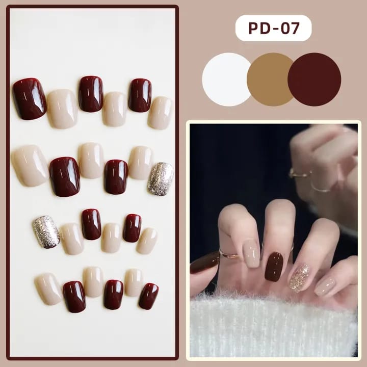 MAANGE 24Pcs Golden Glitter Coffin Brown Caramel Fake Press On Nails With Glue & File PD07 - image 4