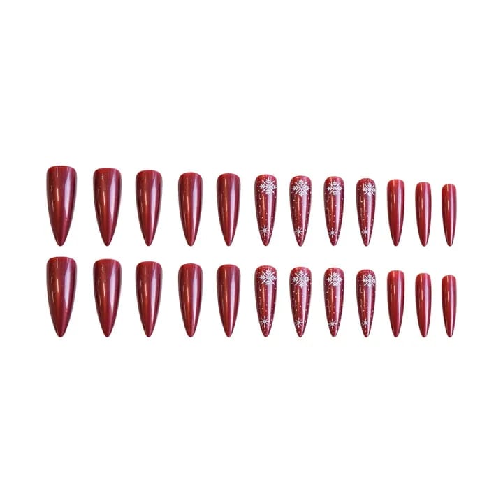 MAANGE 24Pcs Red Long Pointed Snowflake Fake Press On Nails With Glue & File WM02 - image 2