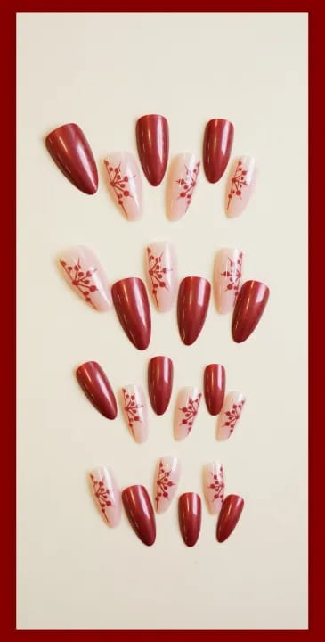 MAANGE 24Pcs Christmas Pearly Snowflake Almond Fake Press On Nails With Glue & File WM116 - image 3
