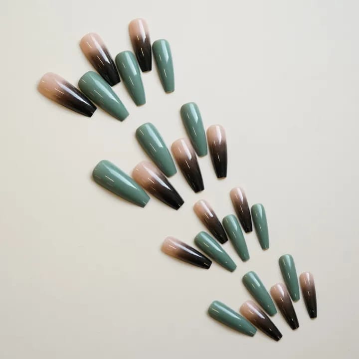 MAANGE 24Pcs Long T Cool Green Black Gradient Fake Press On Nails With Glue & File WM139 - image 3