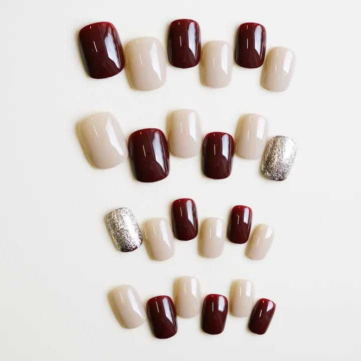 MAANGE 24Pcs Golden Glitter Coffin Brown Caramel Fake Press On Nails With Glue & File PD07 - image 2