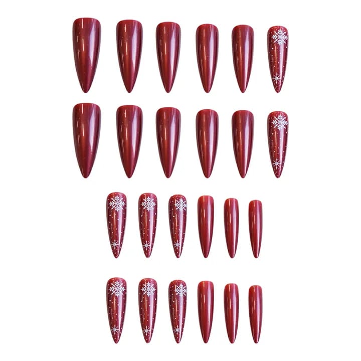 MAANGE 24Pcs Red Long Pointed Snowflake Fake Press On Nails With Glue & File WM02 - image 3