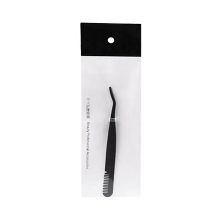 MAANGE 1Pc Multipurpose Personal Care Black Curved Eyebrow Fake Eyelash Tweezers With Comb MAG89969 - image 4