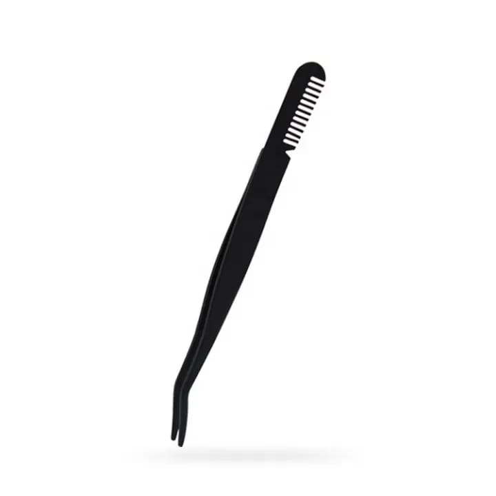 MAANGE 1Pc Multipurpose Personal Care Black Curved Eyebrow Fake Eyelash Tweezers With Comb MAG89969 - image 1