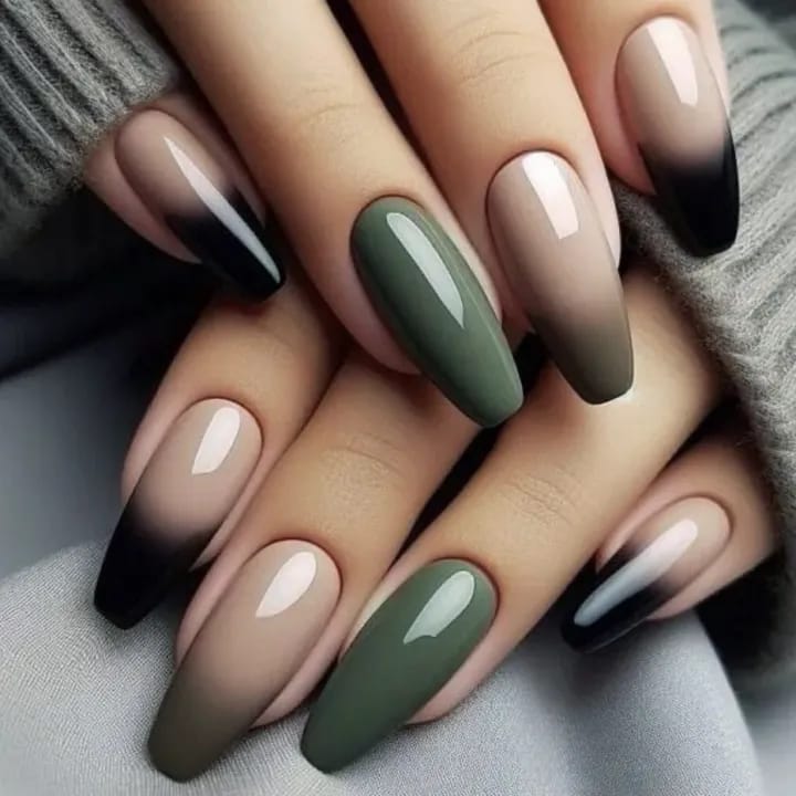 MAANGE 24Pcs Long T Cool Green Black Gradient Fake Press On Nails With Glue & File WM139 - image 1