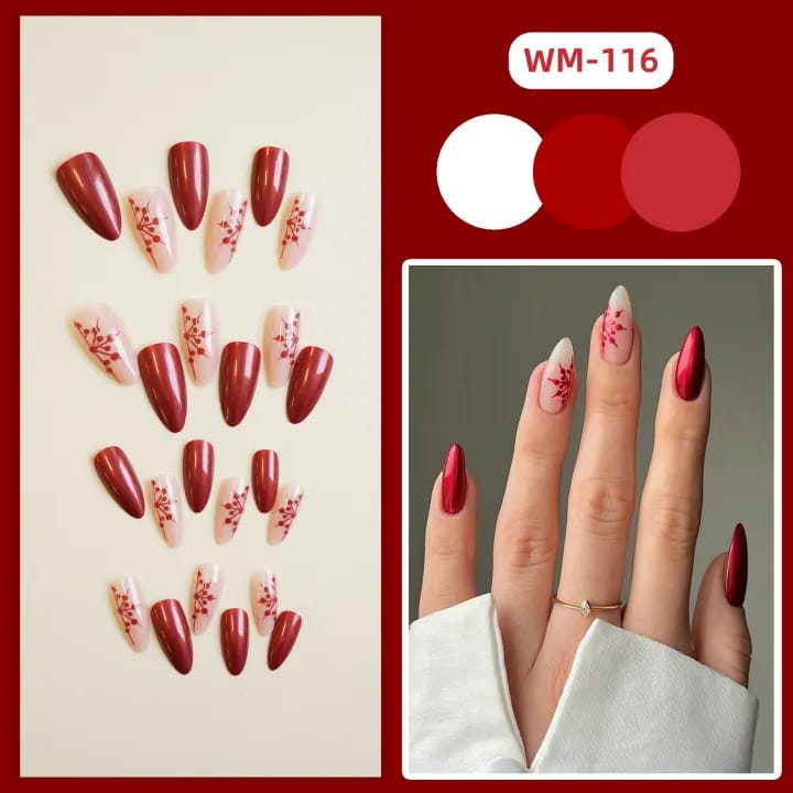 MAANGE 24Pcs Christmas Pearly Snowflake Almond Fake Press On Nails With Glue & File WM116 - image 2