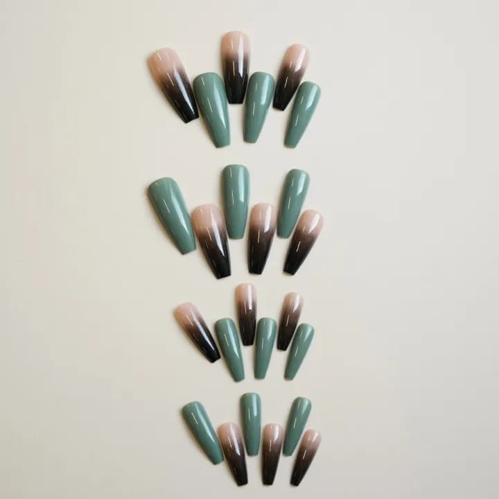 MAANGE 24Pcs Long T Cool Green Black Gradient Fake Press On Nails With Glue & File WM139 - image 4
