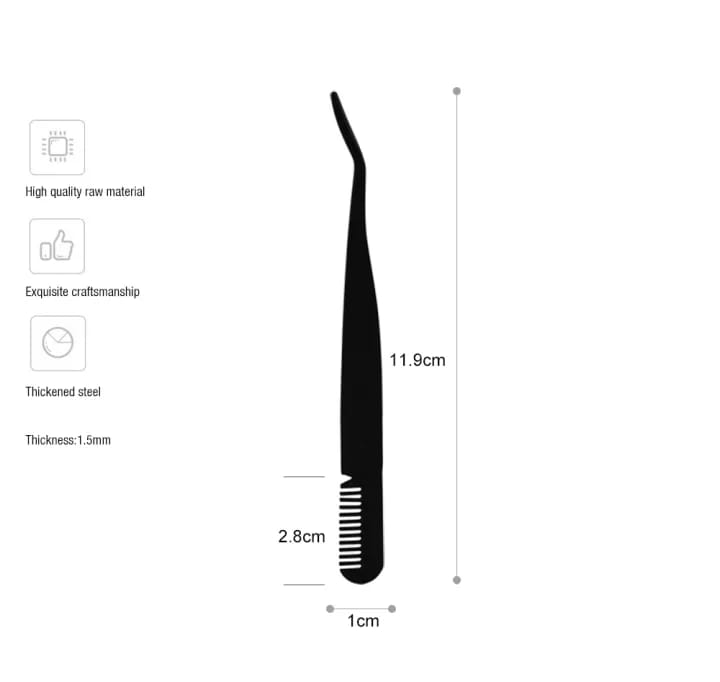 MAANGE 1Pc Multipurpose Personal Care Black Curved Eyebrow Fake Eyelash Tweezers With Comb MAG89969 - image 2