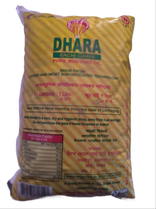 Dhara Kacchi Ghani Mustard Oil Pouch, 1 L - image 2