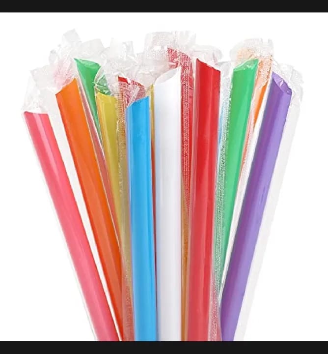 Pack of 100 Big Jumbo Size Plastic Bubble Tea Boba Thick Shake Milkshake Wide Mouthed Straw Multicolored - Size 9.5 Inches long Diameter 0.4 inches - image 2